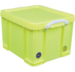 Really Useful Box opbergdoos 35 liter, neongeel met witte handvaten