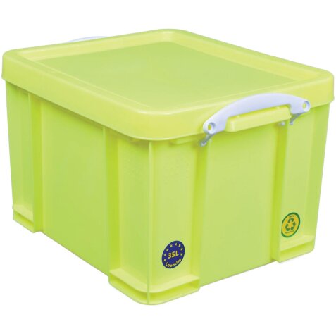 Really Useful Box opbergdoos 35 liter, neongeel met witte handvaten