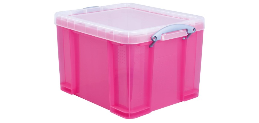 Really Useful Box boîte de rangemen 35 litres, transparent, rose vif