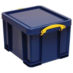 Really Useful Box opbergdoos 35 liter, donkerblauw met gele handvaten