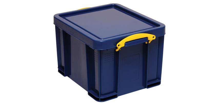 Really Useful Box 35-liter storage box, dark blue with yellow handles