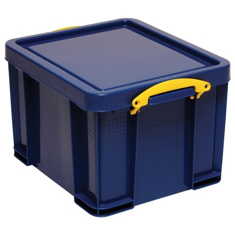 Really Useful Box opbergdoos 35 liter, donkerblauw met gele handvaten