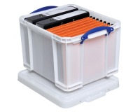Really Useful Box Aufbewahrungsbox 35 Liter, weiß mit blauen Griffen