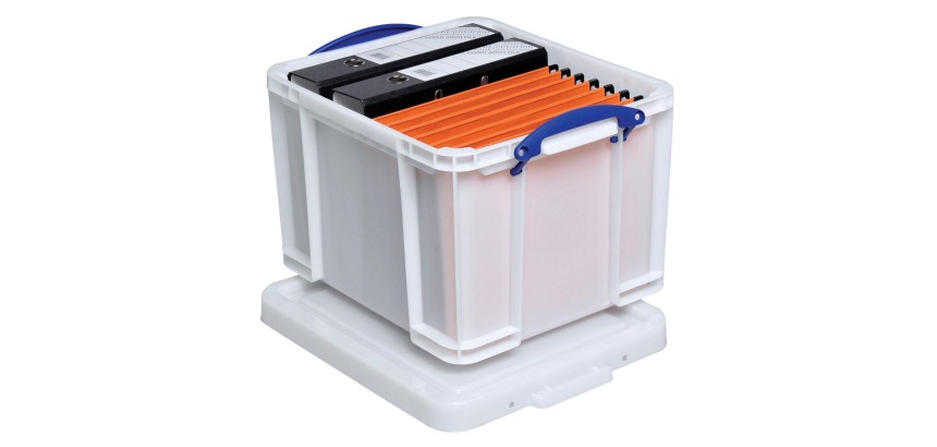 Really Useful Box boîte de rangement 35 litre, blanc avec poignées bleues