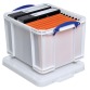 Really Useful Box boîte de rangement 35 litre, blanc avec poignées bleues