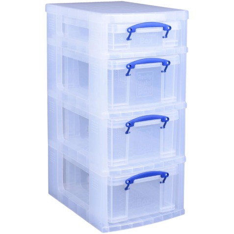 Really Useful Box trolley met 4 opbergdozen, zwart