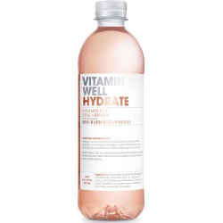 Vitamin Well eau vitaminée Rhubarb & Strawberry, bouteille de 0,5 L, paquet de 12 pièces