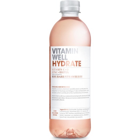 Vitamin Well eau vitaminée rhubarb et strawberry 0,5 L - Carton de 12