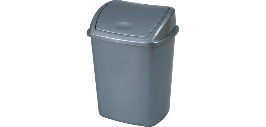 Swing Lid Trash Can, 26 L, Gray