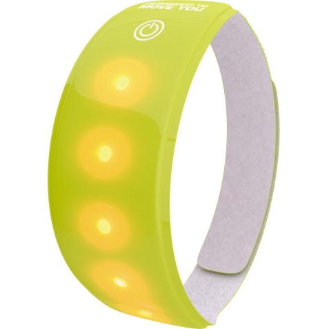Wowow lichtband geel, met 5 rode leds, met velcrosluiting, met batterij