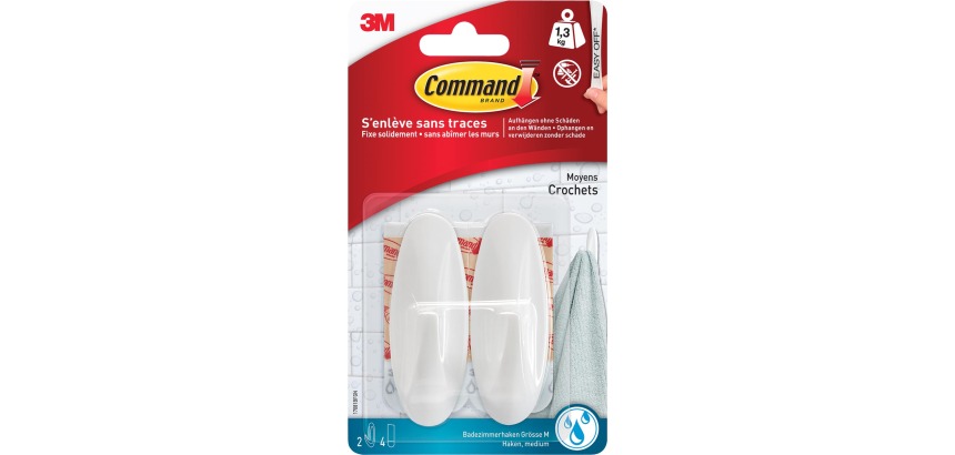 Haak Command kunststof ovaal wit incl bevestigingsstrip