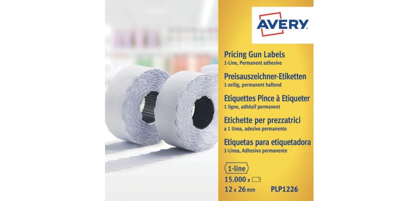 Avery YPLP1226 labels for permanent labeler, size 12 x 26 mm, 15,000 labels, yellow
