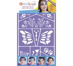 Lot de 4 pochoirs maquillage thème pirate, chevalier, jungle, chat et papillon, conte de fées