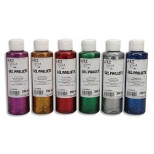 Boîte de 6 x 250ml de gel pailleté couleurs assorties