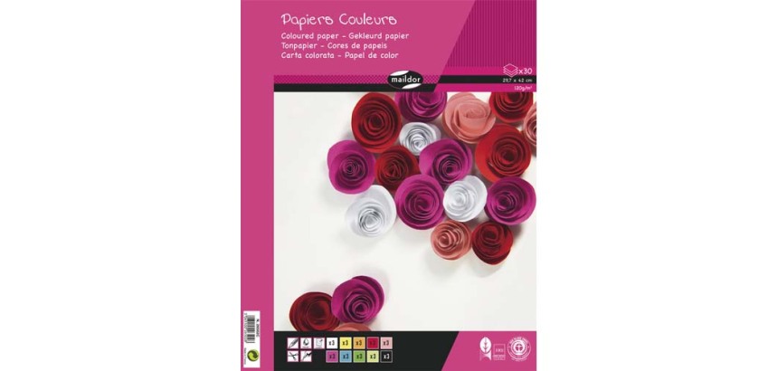 PAPIER COULEUR RECYCLÉ, Bloc de 30 feuilles 120g/m2 au format 29,7x42cm - Assortiment