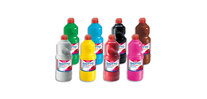 Gouache liquide giotto prête à l'emploi pigments riches couvrante crémeuse coloris assortis boîte 8 flacons 1000ml