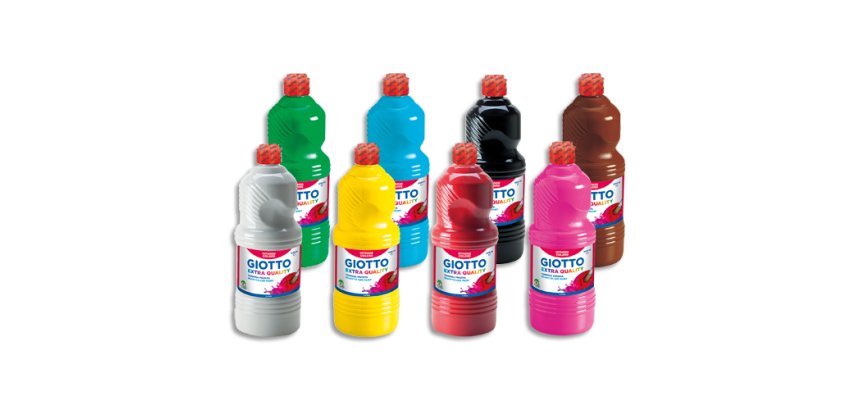 Gouache liquide giotto prête à l'emploi pigments riches couvrante crémeuse coloris assortis boîte 8 flacons 1000ml