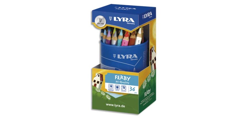 Crayon couleur lyra ferby triangulaire 120mm extrémité fermée usage économe mine 6.25mm diamètre étui carton 36 unités
