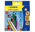 Crayon couleur lyra triple one 3en1 triangulaire aquarellable 120mm craie grasse mine 6.25mm diamètre étui carton 12u