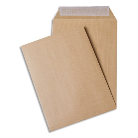 Boîte de 500 pochettes kraft armé auto-adhésives 120g sans soufflet format 162x229mm C5