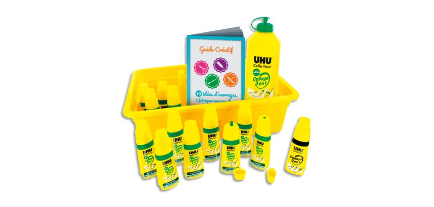 Colle uhu twist&glue extra forte transparente multi-matériaux coffret scolaire 12 flacons pleins+1 recharge