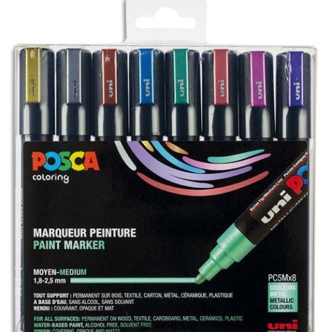 Coffret de 8 marqueurs peinture métallisés, pointe moyenne, couleurs assorties