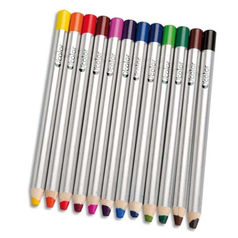 Boîte 12 crayons coul gros module pour ardoises et tableau effaçables à sec 180X12 mm, mine 8 mm