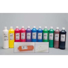 12 flacons de 1 litre de gouache couleurs assorties avec 2 palettes offertes