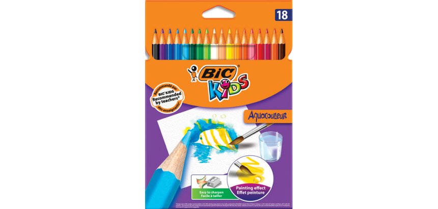 Crayon bic kids aquacouleur hexagonal mine aquarelle très pigmentée effet peinture aquarelle couleurs vives étui 18u
