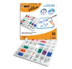 Marqueur bic velleda 1741 effacable pointe ogive encre  base alcool inodore 8 coloris assortis medium classpack 60