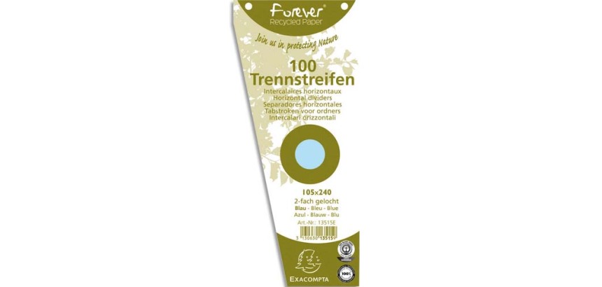 Intercalaires trapèze carte bristol unies perforées Forever - 105 x 240 mm - Paquet de 100
