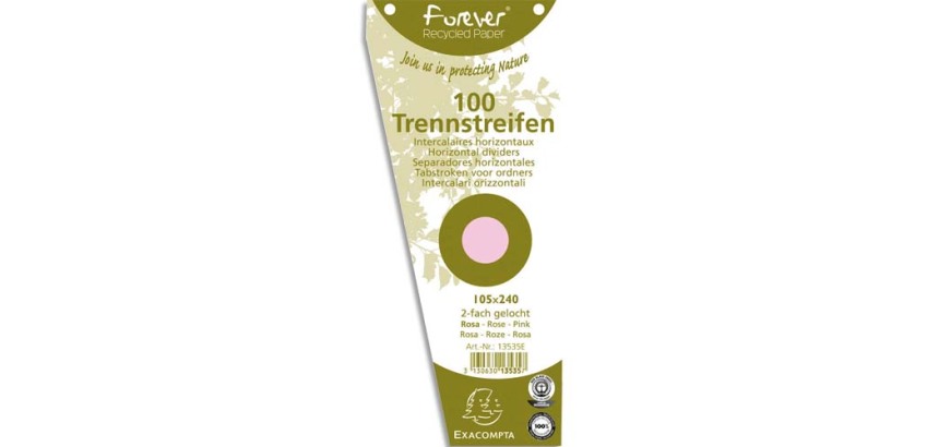 Intercalaires trapèze carte bristol unies perforées Forever - 105 x 240 mm - Paquet de 100