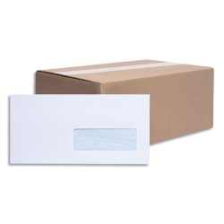 Boîte de 500 enveloppes blanches auto-adhésives 80g format 110X220mm DL fenêtre 35x100mm