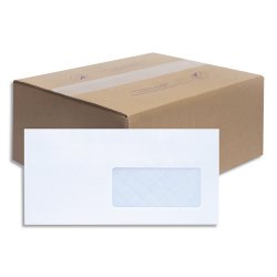 Boîte de 500 enveloppes NF DL 110x220mm fenêtre 45x100mm vélin Blanc 80g auto-adhésive