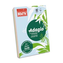 Ramette 40 feuilles x 5 teintes papier couleur pastel & vive ADAGIO assortis pastel&vifs A4 80g