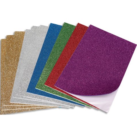 Lot de 10 feuilles mousse adhésive 20x30cm 3 or, 3 argent, 1 Rouge, 1 Verte, 1 Bleu et 1 Violet