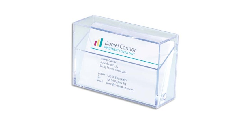Boîte pr. cartes de visite, plastique dur, transparent