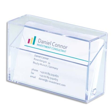 Boîte pour cartes de visite plastique rigide, capacité 100 cartes L 9,5 x H 6 x P 3 cm transparent