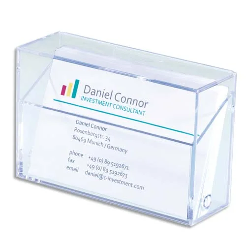 Boîte pour cartes de visite plastique rigide, capacité 100 cartes L 9,5 x H  6 x P 3 cm transparent sur