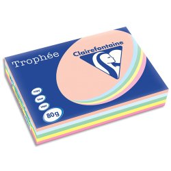 Ramette 5x100F papier couleur Trophée 80g A3 assortis pastel Rose,canari,vert,Bleu,Saumon