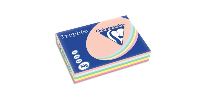 Papier couleur clairefontaine trophée multifonction a3 80g/m2 couleurs assorties pastel paquet 500 feuilles