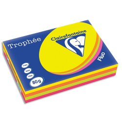 Ramette 4x125F papier couleur Trophée 80g A3 assortis fluo Rose,Jaune,vert,Orange