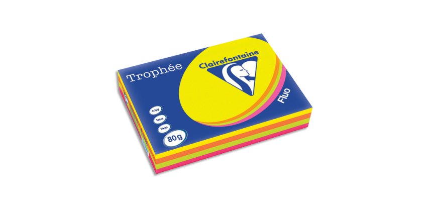 Papier couleur clairefontaine trophée multifonction a3 80g/m2 couleurs assorties fluorescentes paquet 500 feuilles