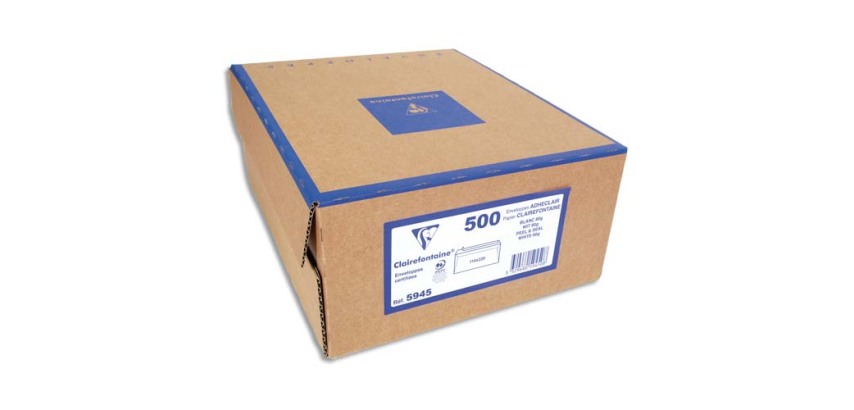 Boîte de 500 enveloppes DL 110x220mm fen 35x100mm vélin Blanc 80g auto-adhésive 10615