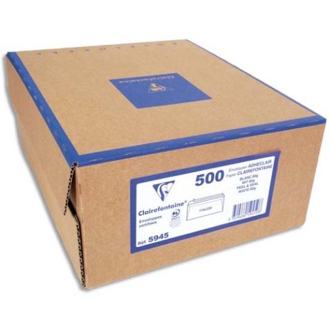Boîte de 500 enveloppes DL 110x220mm fen 35x100mm vélin Blanc 80g auto-adhésive 10615