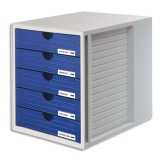 Module de classement Systembox, 5 tiroirs, en polystyrène, gris et bleu. Dimensions  L 27,5 x H 32 x P 33 cm