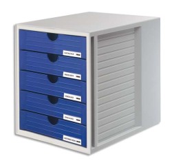 Module de classement Systembox, 5 tiroirs, en polystyrène, gris et bleu. Dimensions  L 27,5 x H 32 x P 33 cm