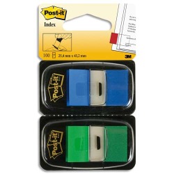 Blister de 2 cartes de 50 marque-pages standards 2,54 x 4,4 cm Bleu et Vert