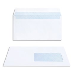 Boîte de 200 enveloppes DL 110x220mm fenêtre 45x100mm Blanc 80g auto-adhésive