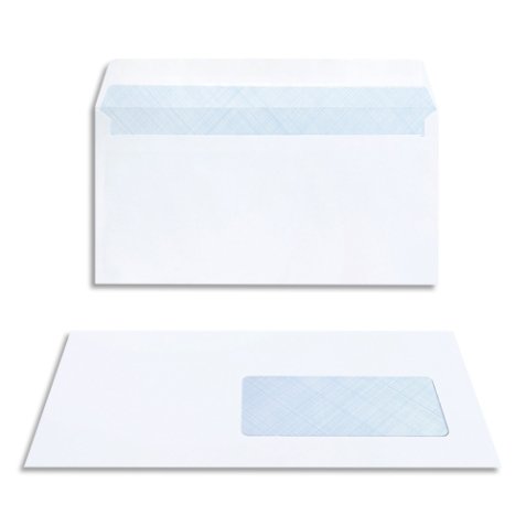 Boîte de 200 enveloppes DL 110x220mm fenêtre 45x100mm Blanc 80g auto-adhésive